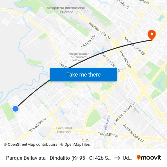 Parque Bellavista - Dindalito (Kr 95 - Cl 42b Sur) to Udca map