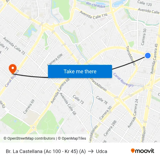 Br. La Castellana (Ac 100 - Kr 45) (A) to Udca map
