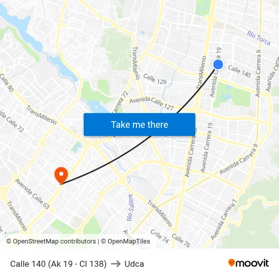 Calle 140 (Ak 19 - Cl 138) to Udca map