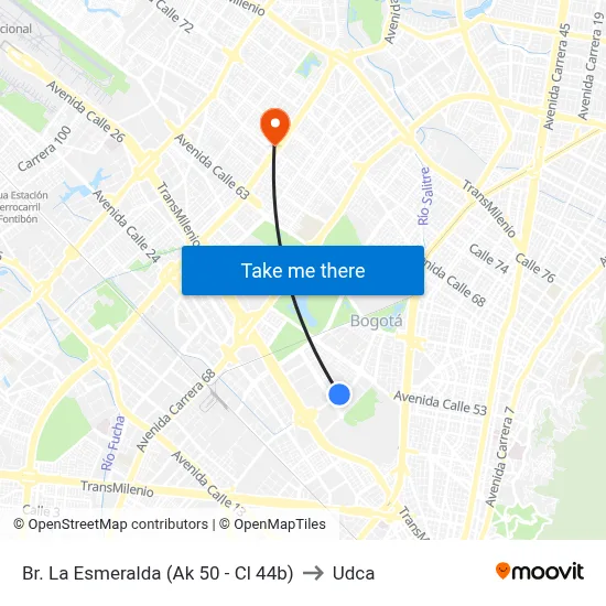 Br. La Esmeralda (Ak 50 - Cl 44b) to Udca map