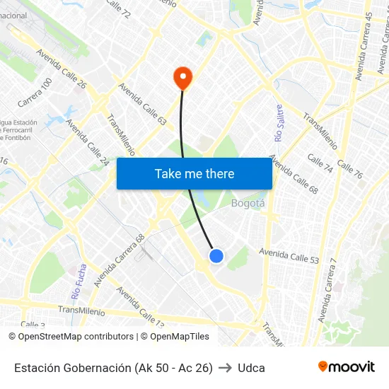 Estación Gobernación (Ak 50 - Ac 26) to Udca map