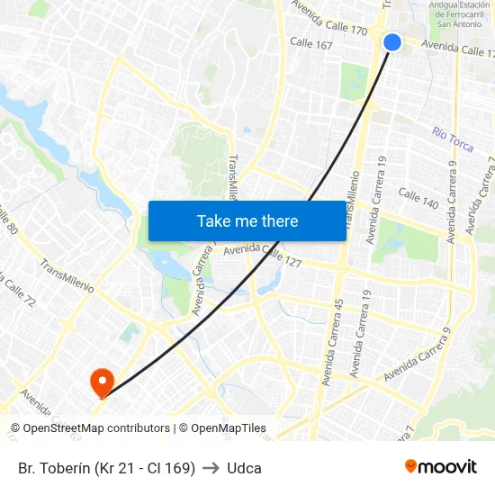 Br. Toberín (Kr 21 - Cl 169) to Udca map