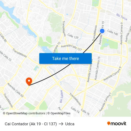 Cai Contador (Ak 19 - Cl 137) to Udca map