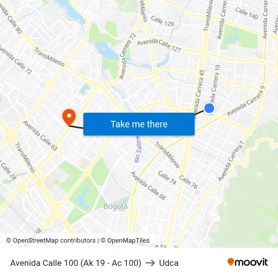Avenida Calle 100 (Ak 19 - Ac 100) to Udca map
