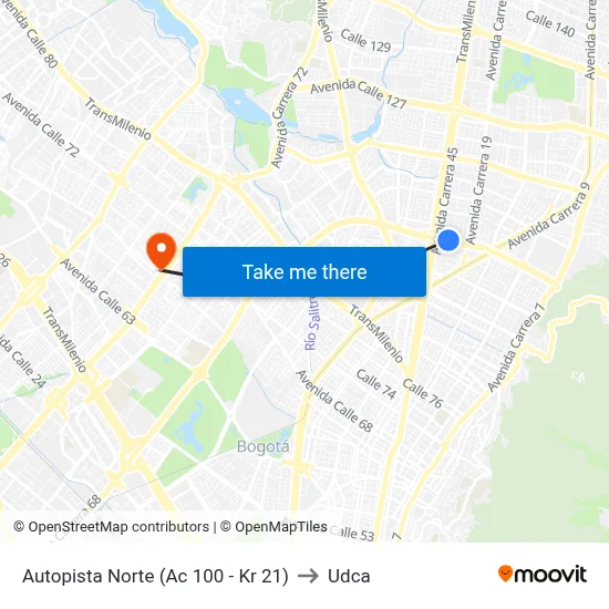 Autopista Norte (Ac 100 - Kr 21) to Udca map