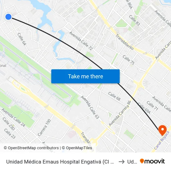 Unidad Médica Emaus Hospital Engativá (Cl 64 - Kr 121) to Udca map
