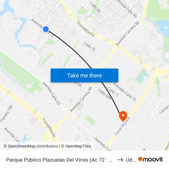 Parque Público Plazuelas Del Virrey (Ac 72 - Kr 105h) (A) to Udca map