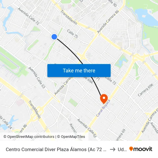 Centro Comercial Diver Plaza Álamos (Ac 72 - Kr 96a) (A) to Udca map