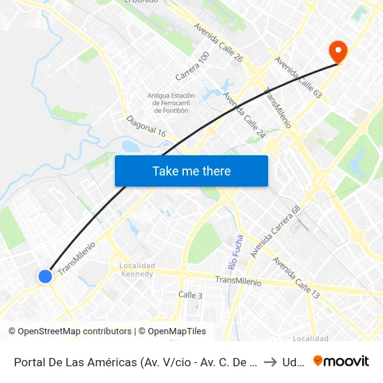 Portal De Las Américas (Av. V/cio - Av. C. De Cali) to Udca map