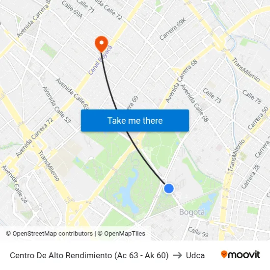 Centro De Alto Rendimiento (Ac 63 - Ak 60) to Udca map