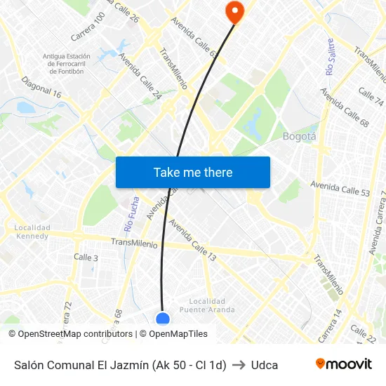 Salón Comunal El Jazmín (Ak 50 - Cl 1d) to Udca map