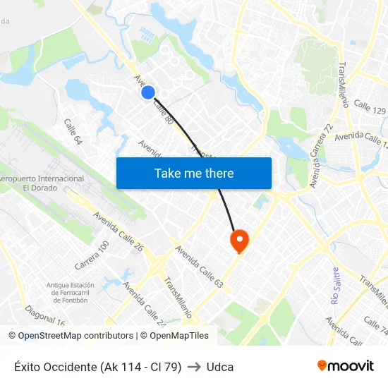 Éxito Occidente (Ak 114 - Cl 79) to Udca map