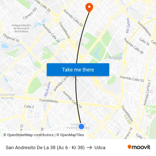 San Andresito De La 38 (Ac 6 - Kr 38) to Udca map