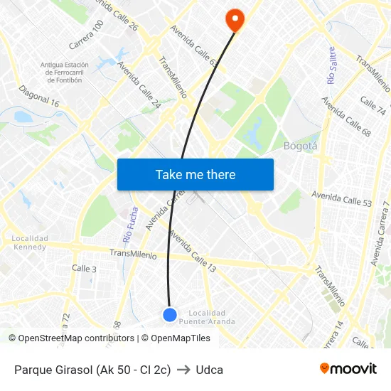 Parque Girasol (Ak 50 - Cl 2c) to Udca map