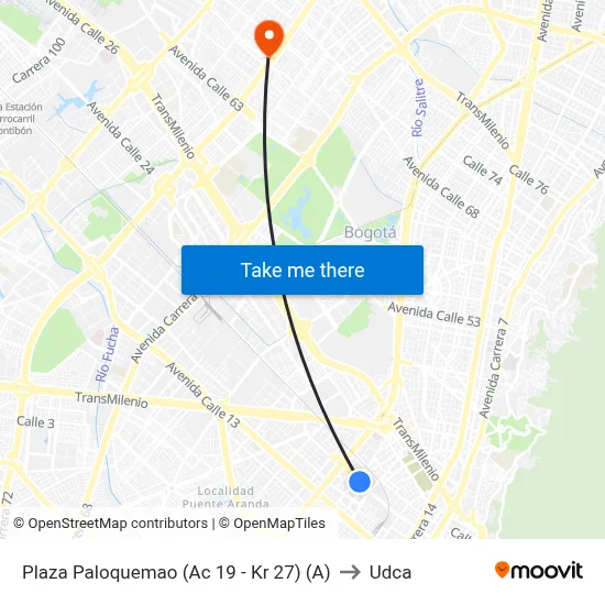 Plaza Paloquemao (Ac 19 - Kr 27) (A) to Udca map