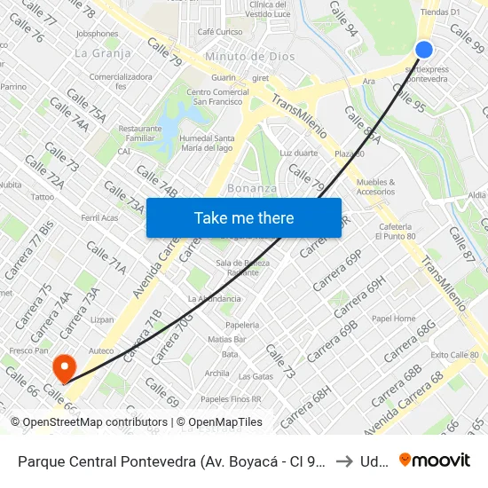 Parque Central Pontevedra (Av. Boyacá - Cl 97) (A) to Udca map