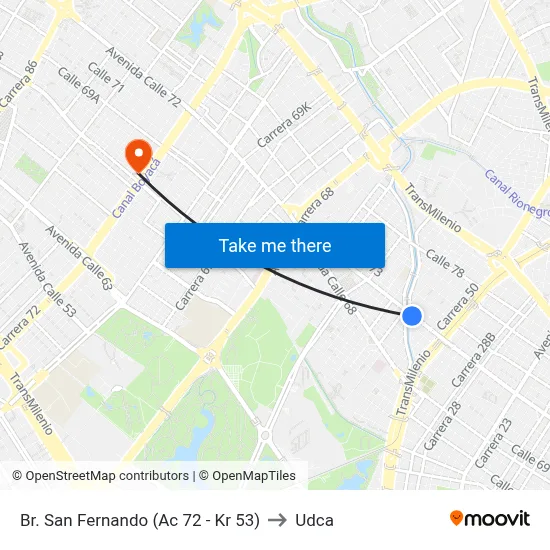 Br. San Fernando (Ac 72 - Kr 53) to Udca map