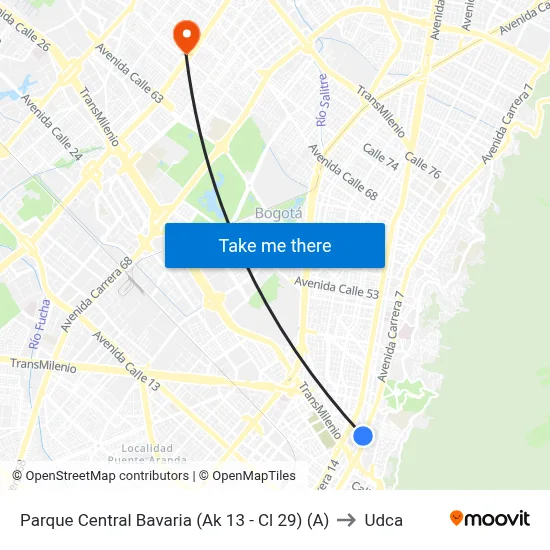 Parque Central Bavaria (Ak 13 - Cl 29) (A) to Udca map
