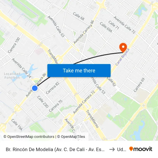 Br. Rincón De Modelia (Av. C. De Cali - Av. Esperanza) to Udca map