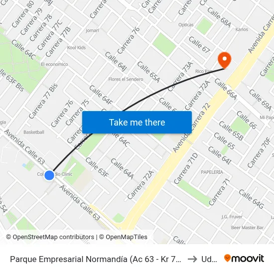 Parque Empresarial Normandía (Ac 63 - Kr 73a) to Udca map