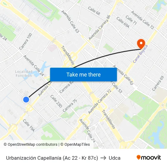 Urbanización Capellanía (Ac 22 - Kr 87c) to Udca map