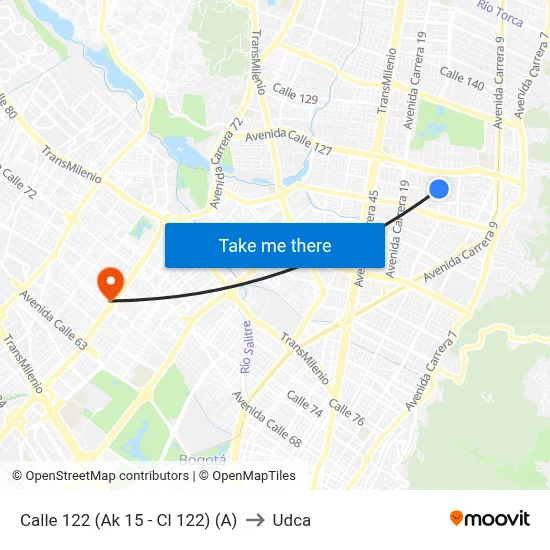 Calle 122 (Ak 15 - Cl 122) (A) to Udca map