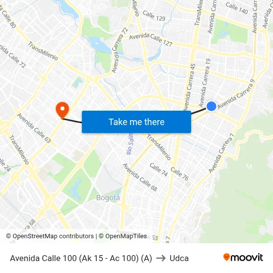 Avenida Calle 100 (Ak 15 - Ac 100) (A) to Udca map