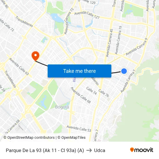 Parque De La 93 (Ak 11 - Cl 93a) (A) to Udca map