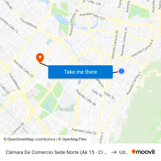 Cámara De Comercio Sede Norte (Ak 15 - Cl 93a) (B) to Udca map