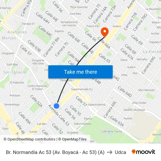 Br. Normandía Ac 53 (Av. Boyacá - Ac 53) (A) to Udca map