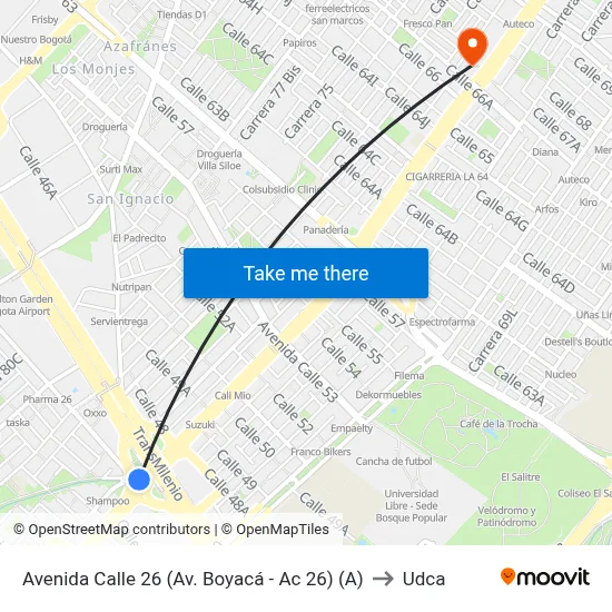 Avenida Calle 26 (Av. Boyacá - Ac 26) (A) to Udca map