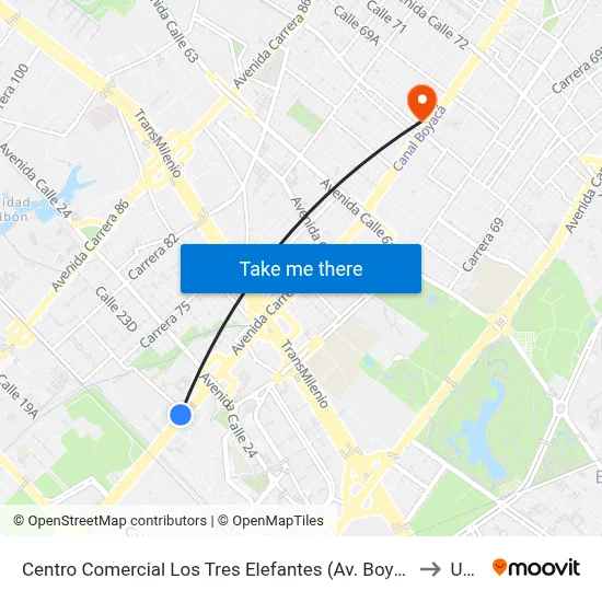 Centro Comercial Los Tres Elefantes (Av. Boyacá - Cl 23) (A) to Udca map
