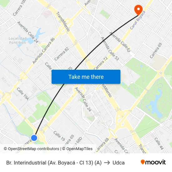 Br. Interindustrial (Av. Boyacá - Cl 13) (A) to Udca map