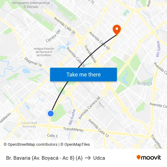 Br. Bavaria (Av. Boyacá - Ac 8) (A) to Udca map