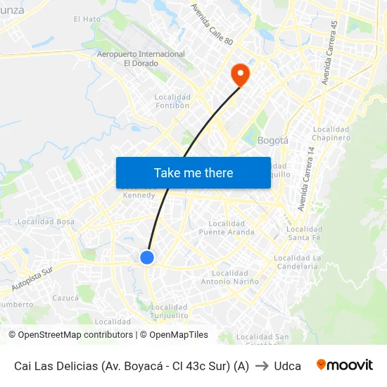 Cai Las Delicias (Av. Boyacá - Cl 43c Sur) (A) to Udca map