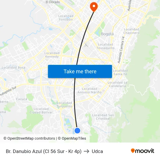 Br. Danubio Azul (Cl 56 Sur - Kr 4p) to Udca map