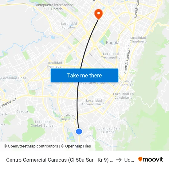 Centro Comercial Caracas (Cl 50a Sur - Kr 9) (A) to Udca map