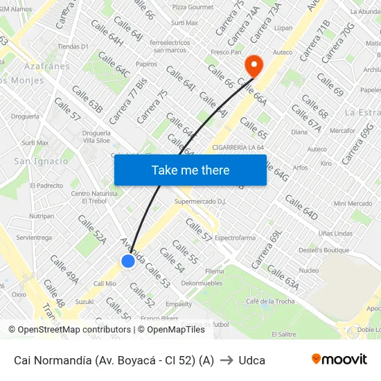 Cai Normandía (Av. Boyacá - Cl 52) (A) to Udca map