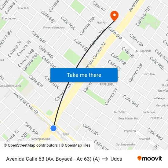 Avenida Calle 63 (Av. Boyacá - Ac 63) (A) to Udca map