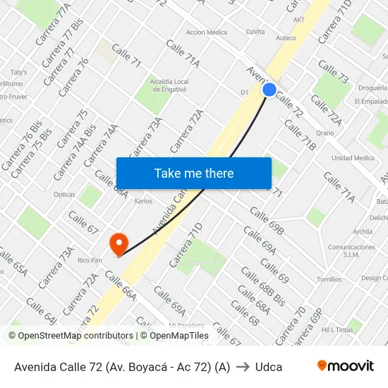 Avenida Calle 72 (Av. Boyacá - Ac 72) (A) to Udca map