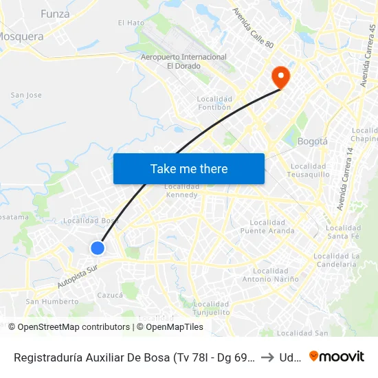 Registraduría Auxiliar De Bosa (Tv 78l - Dg 69c Sur) to Udca map