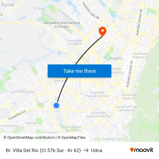Br. Villa Del Río (Cl 57b Sur - Kr 62) to Udca map