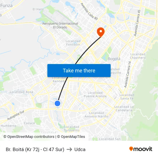 Br. Boitá (Kr 72j - Cl 47 Sur) to Udca map