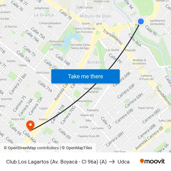 Club Los Lagartos (Av. Boyacá - Cl 96a) (A) to Udca map