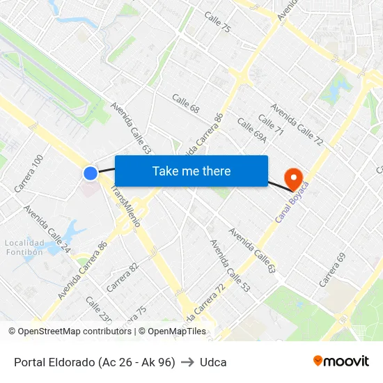 Portal Eldorado (Ac 26 - Ak 96) to Udca map