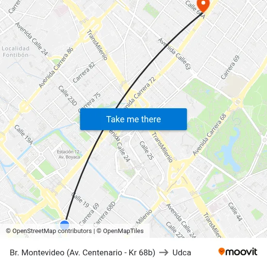Br. Montevideo (Av. Centenario - Kr 68b) to Udca map