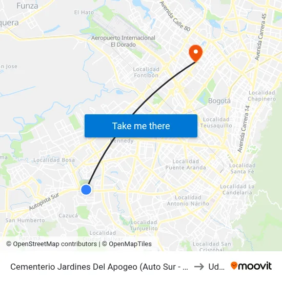 Cementerio Jardines Del Apogeo (Auto Sur - Tv 74) to Udca map
