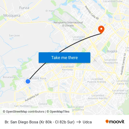 Br. San Diego Bosa (Kr 80k - Cl 82b Sur) to Udca map