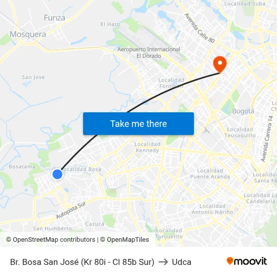 Br. Bosa San José (Kr 80i - Cl 85b Sur) to Udca map