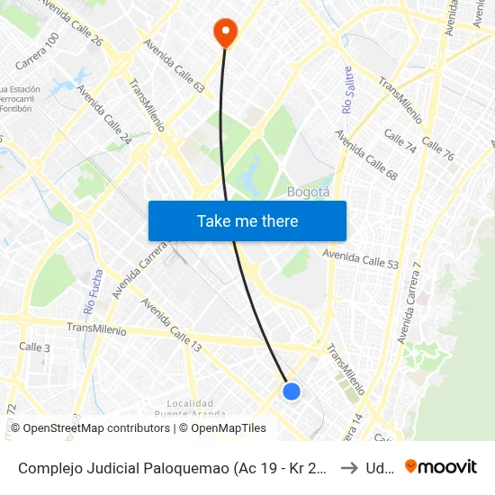 Complejo Judicial Paloquemao (Ac 19 - Kr 28a) (A) to Udca map